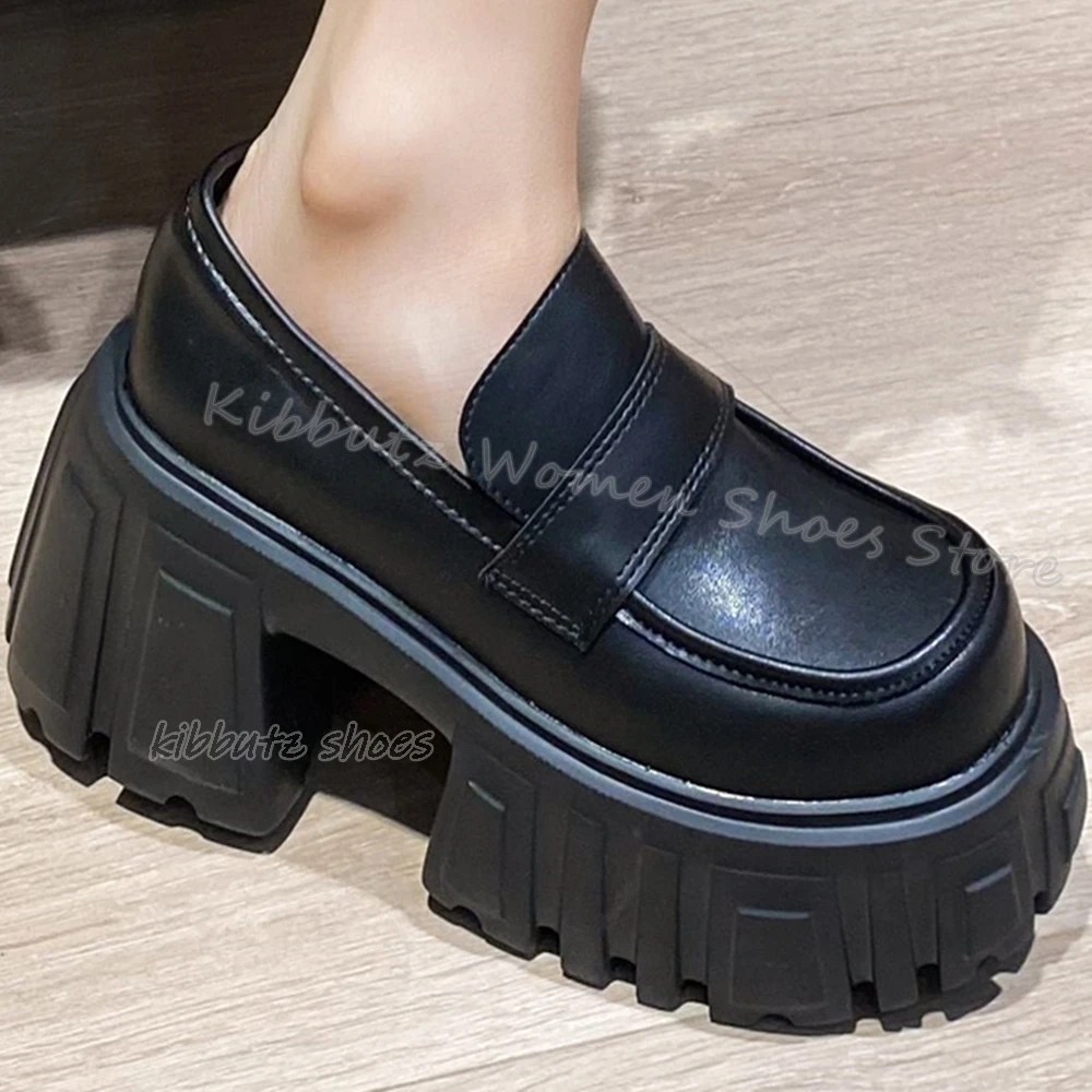 Туфли-лодочки Мэри Джейн на платформе с круглым носком массивном каблуке из