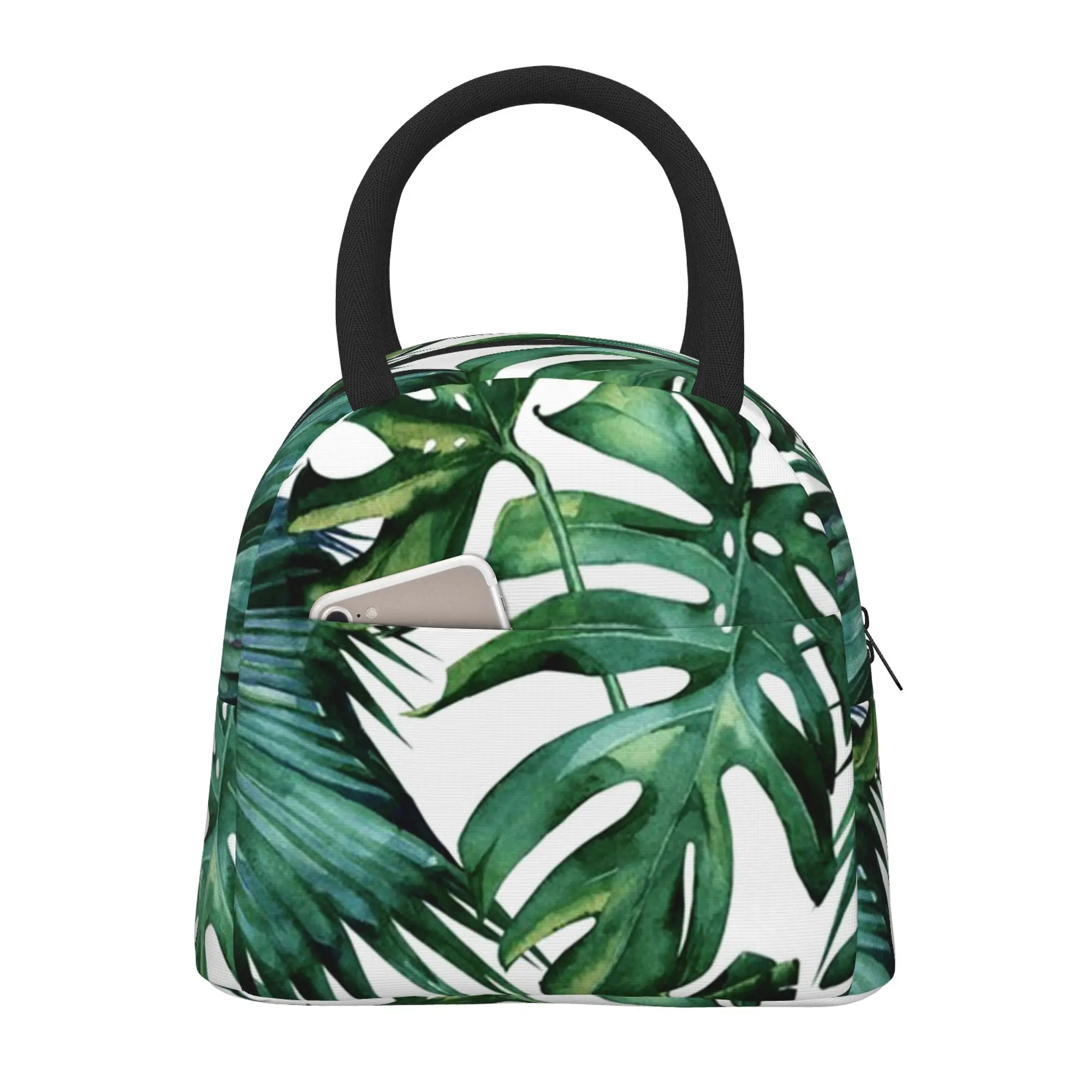 

Palm Leaves Lunch Bag for Women Large Reusable Insulated Lunch Box for Work, Adult Foldable Tote for Office