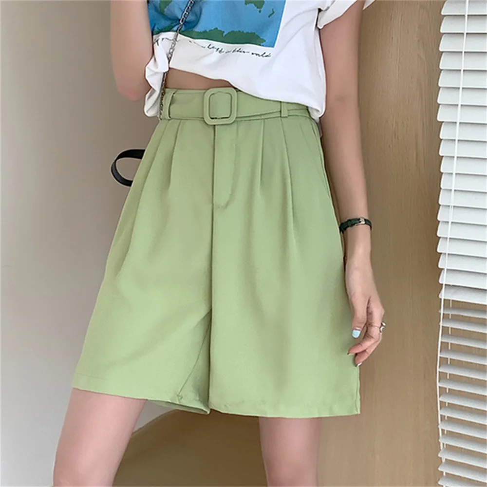 

Alien Kitty 2022 Summer Elastic Waist Wide Leg Shorts Women Causal With Sashes Hot Sale Chic All Match Streetwear New OL Solid