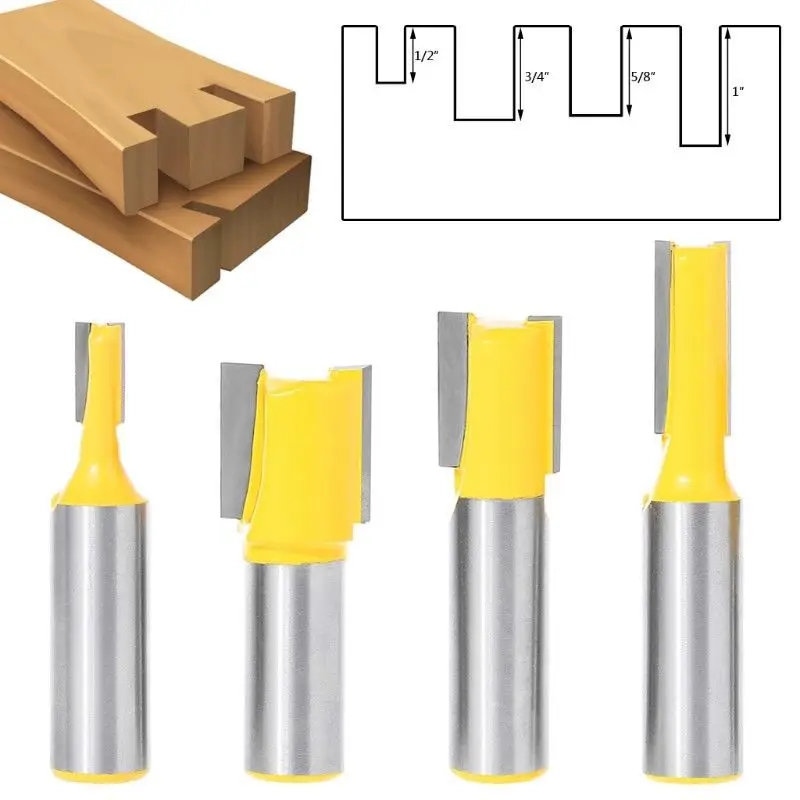 

4PC 1/2 Inch 12.7mm Shank Straight/Dado Wood Router Bit 4 Sizes Diameter Wood Cutting Tools High Quality