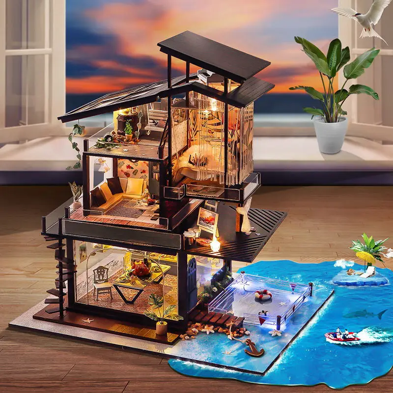 

Diy Wooden Doll House Kit Miniature With Furniture Led Lights Valencia Villa Dollhouse Toys Roombox For Adults Christmas Gifts