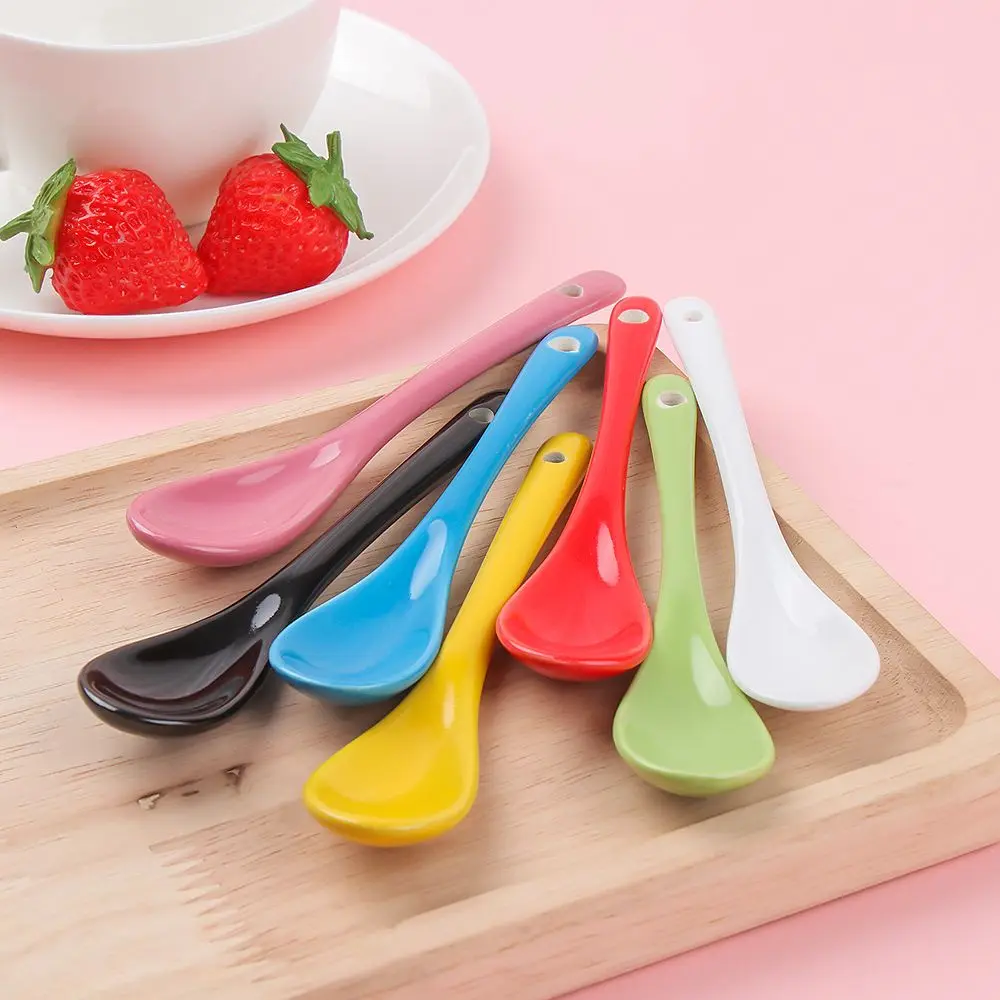 

Porcelain Spoons Mini Kitchen Ceramic Tea Coffee Sugar Dessert Spoon Ice Cream Ceramic Flatware Long Handle Spoon