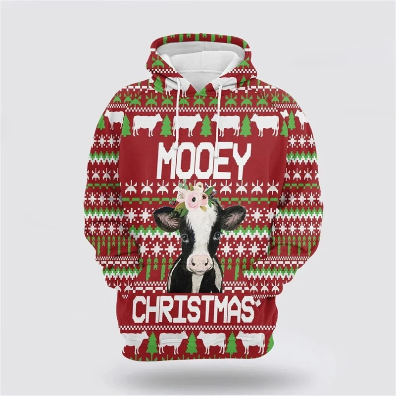 3d Print Cow Graphic Hoodies Men Women Autumn Fashion Sweatshirts Pullovers Christmas Pattern Tops Personality Oversize Clothes