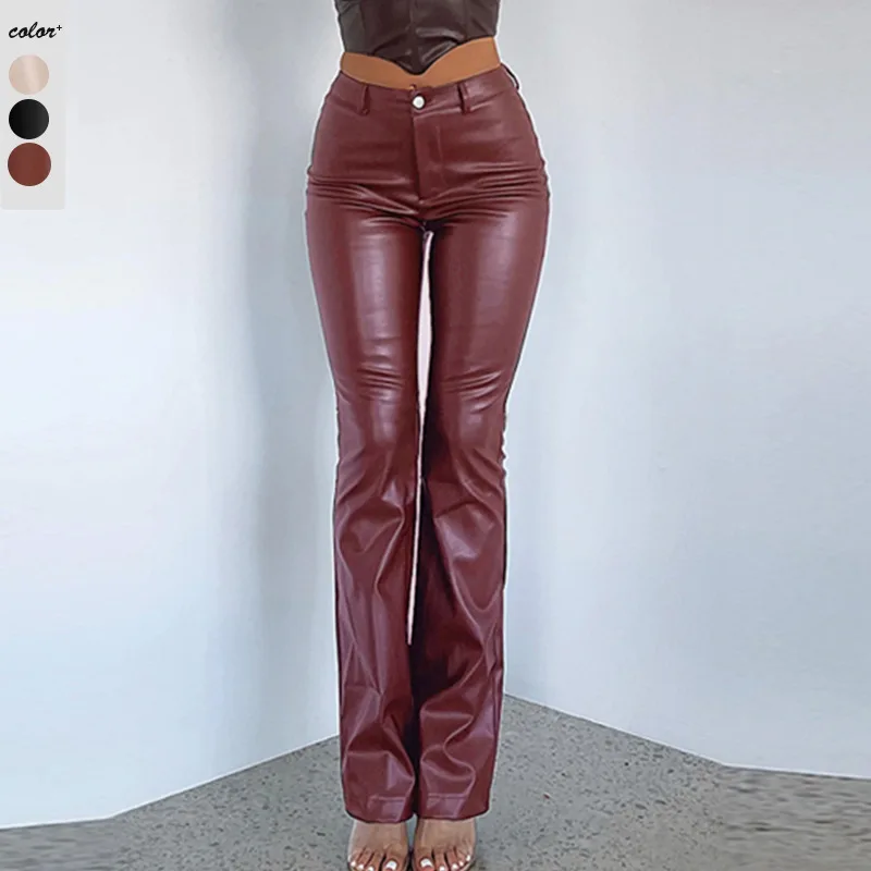 

2023 Fall and Winter Women's New Casual Straight Pants PU Long Leather Pants