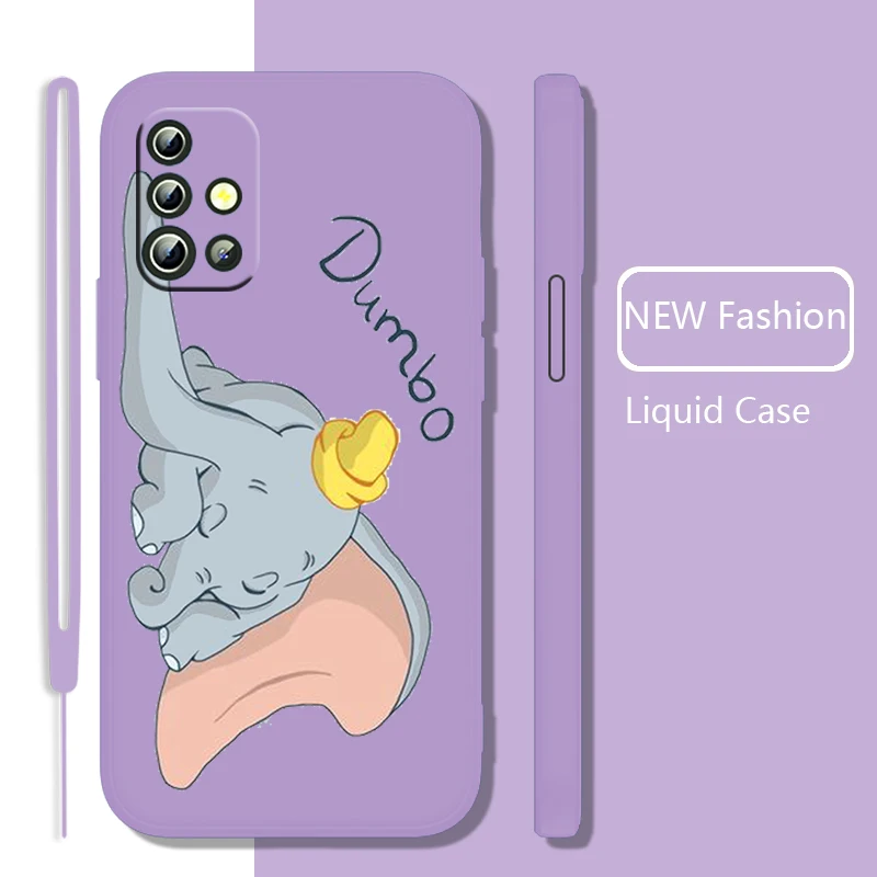

Dumbo Anime Cute Art Phone Case For Samsung Galaxy A73 A53 A33 A52 A32 A22 A71 A51 A21S A03S 4G 5G Liquid Rope Cover Coque Capa