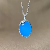 natural blue chalcedony clavicle chain pendant ladies new simple 925 sterling silver necklace boutique jewelry gift