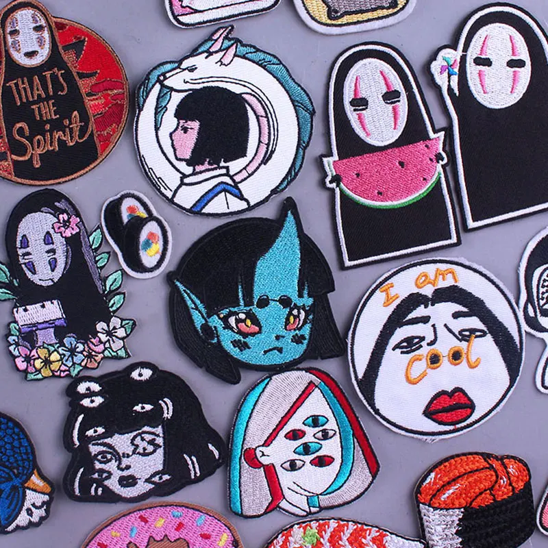 

Japan Pacth Cartoon Anime Iron on Patches for Clothing Japanese Style Embroidery Patch Faceless Man Applique Stickers DIY Badge