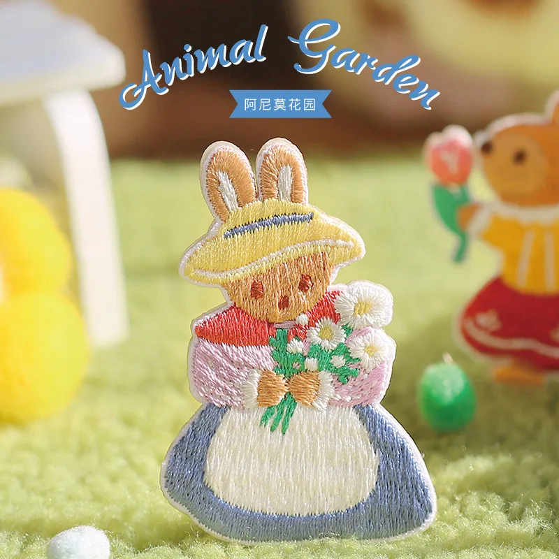 

Cute Animal In Garden Embroidery Sticker Clothes Decoration Handbook Stick On Bag Pants Patch Repair Subsidy Self-adhesive