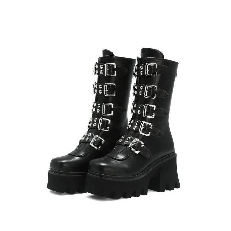 

2022 New Ladies punk rock platform high-heeled boots with thick-soled platform handsome rear zipper large size stage boots