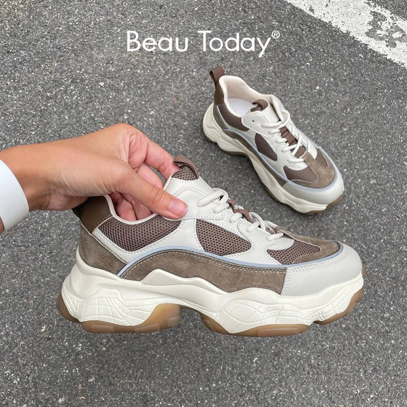 

Chunky Sneakers Women Mixed Cors Patchwork Lace-Up Thick Se Vulcanized Shoes Female Trainers Handmade B29402