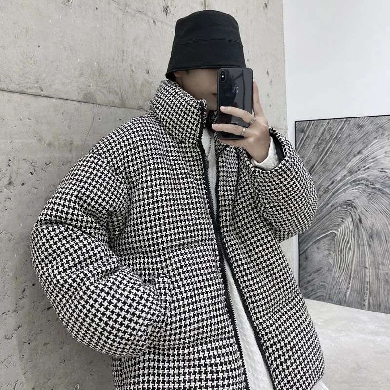 Winter Jacket Men Warm Fashion Retro Casual Plaid Thickening Jacket Men Streetwear Korean Loose Short Coat Mens Large Size M-5XL