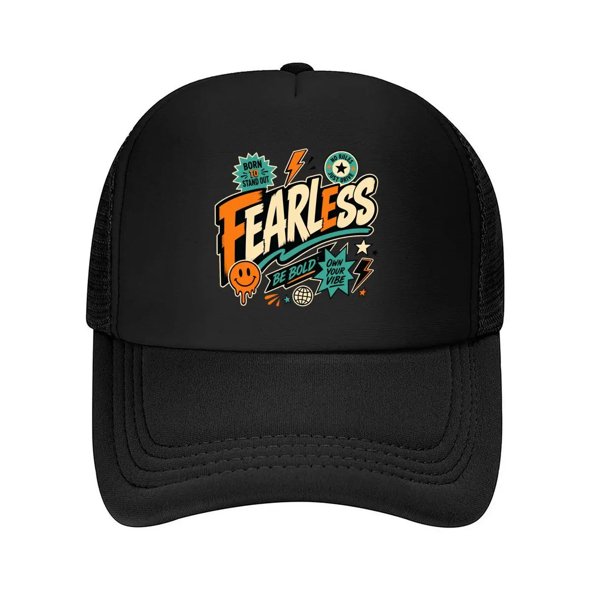 Фото Бейсболка Fearless Statement с ретро-значком и графическим принтом, сетчатая, из полиэстера, регулируемая, для гольфа, летняя №1