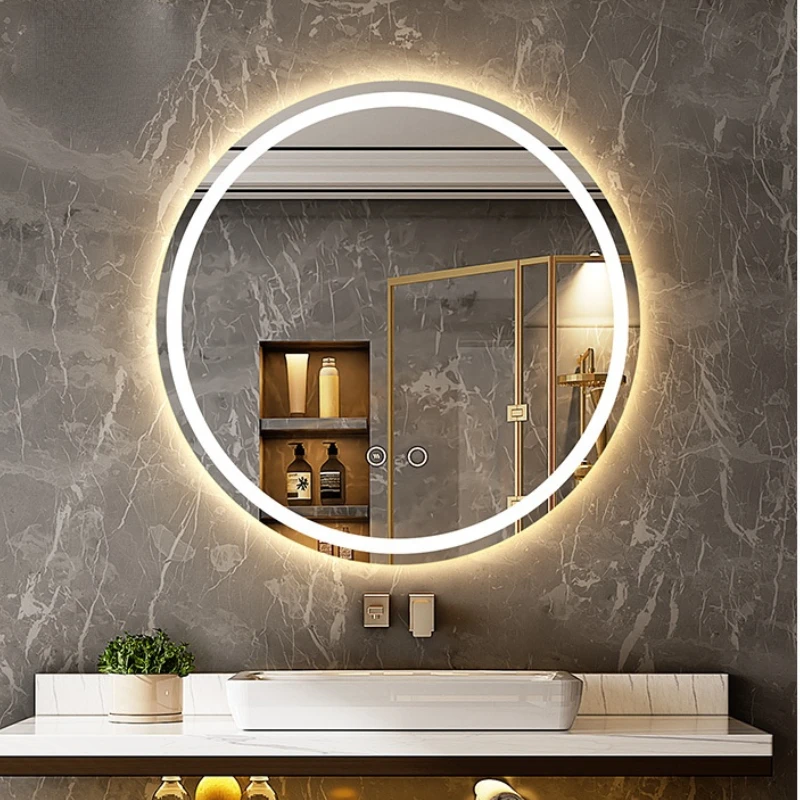 

Nordic Hand Washing Toilet Wall Mounted LED Light Mirror Circular Toilet Mirror With Light Intelligent Anti Fog Bathroom Mirror