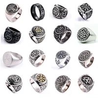 punk nordic viking amulet rune stainless steel ring men luxury gothic vintage rings for men jewelry wholesale lots bulk