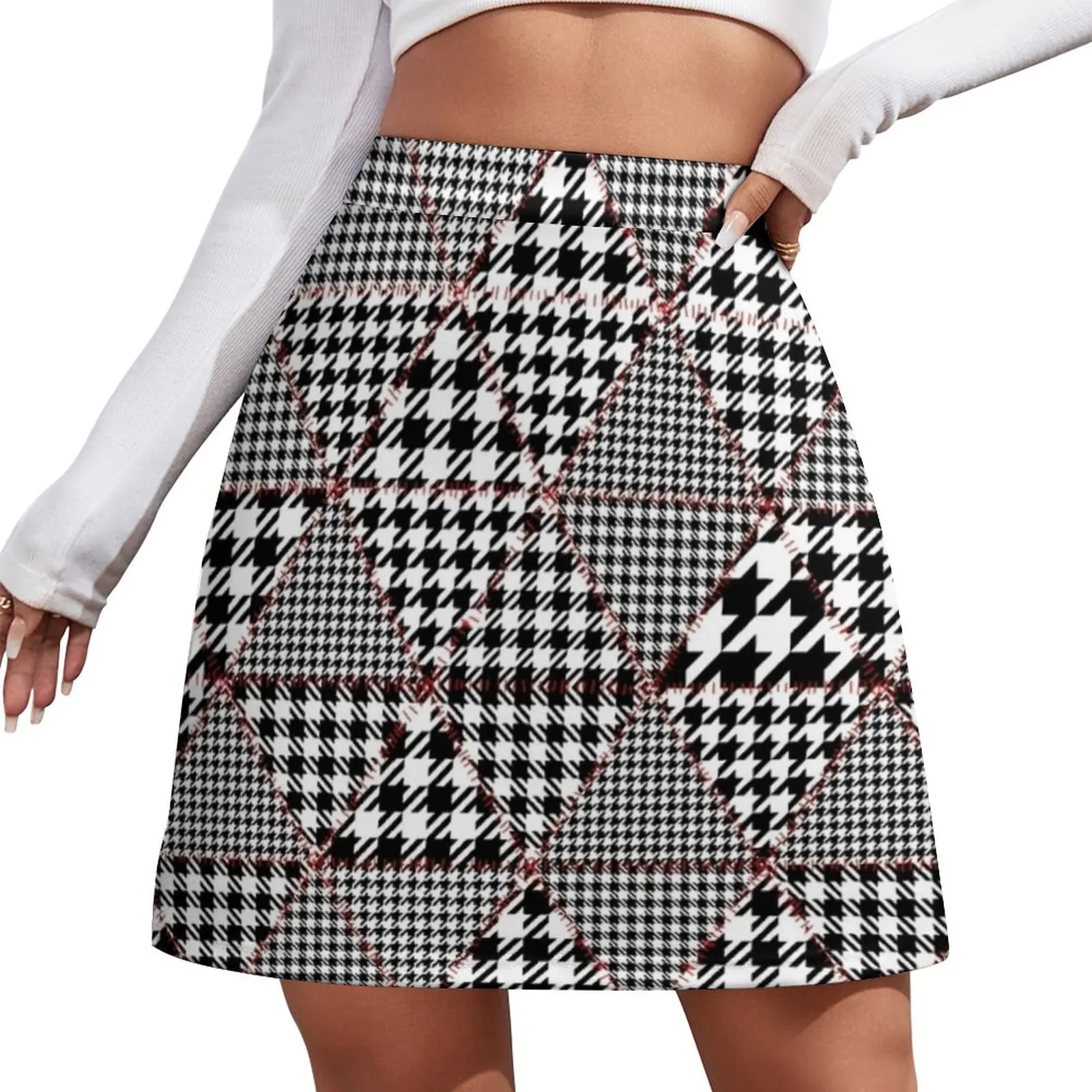 

Patchwork Houndstooth Skirt Summer Geometric Print Aesthetic Casual A-line Skirts Kawaii Mini Skirt Pattern Oversized Clothing