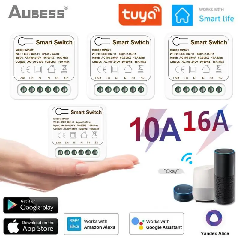 

16A Mini Smart Wifi DIY Switch Supports 2 Way Control Automation Module Smart Home Works With Alexa Google Home Tuya App Control