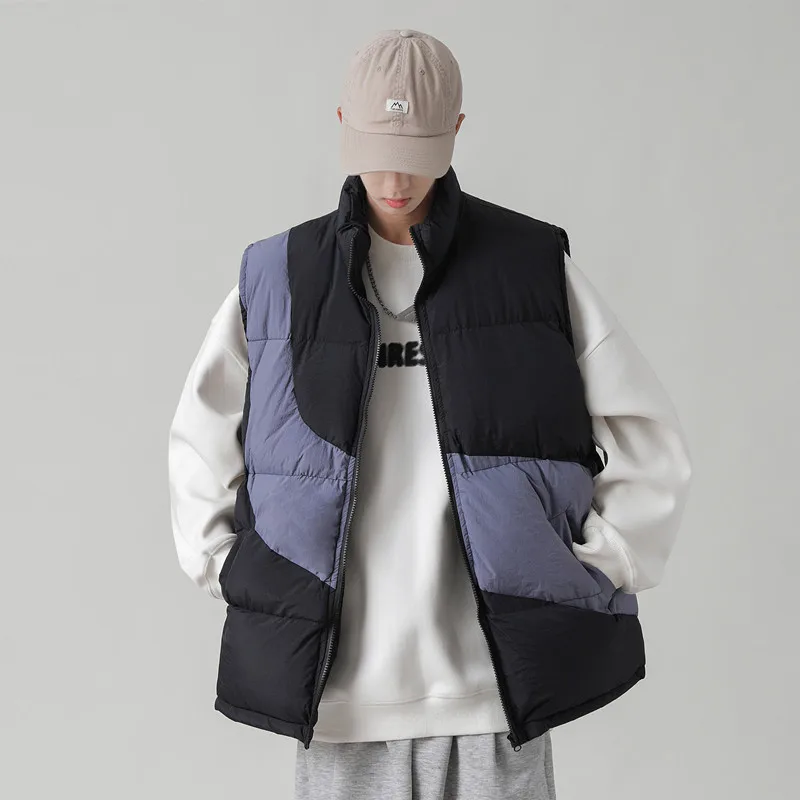 2022 winter wear new color contrast cotton vest men's winter vest vest