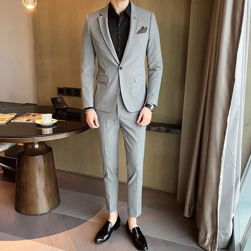 Мужской костюм в полоску 2-F1 красивый Молодежный Повседневный маленький куртка