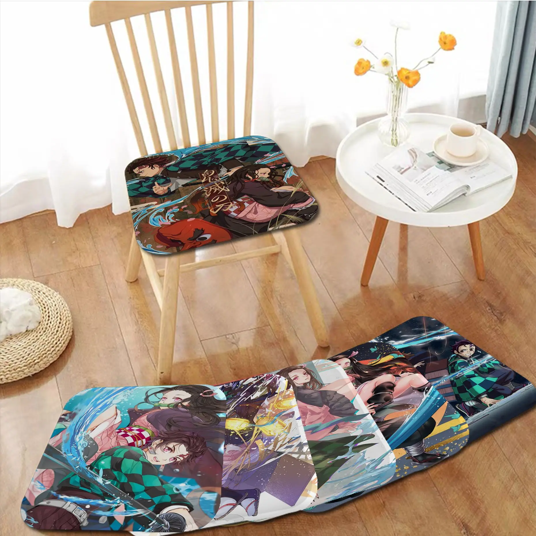 

Demon Slayer Tanjirou And Nezuko Round Fabric Cushion Non-slip Living Room Sofa Decor Students Stool Office Cushions Home Decor