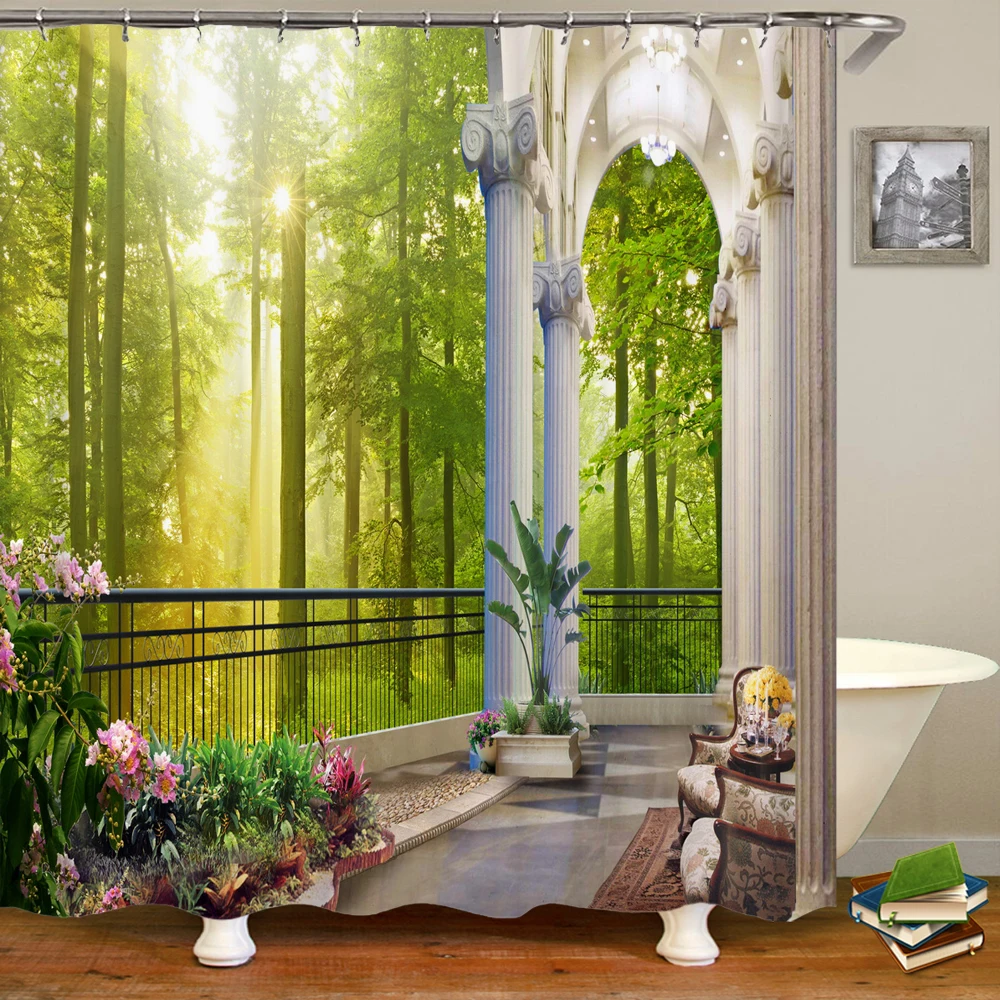 

Township Beautiful Landscape Shower Curtain Kids Bathroom Shower Curtain Kitchen Waterproof European Vintage Curtains Banheiro