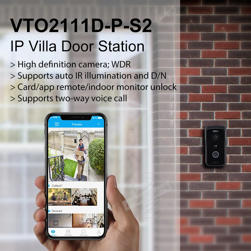 Dahua оригинальный MultiLang VTO2111D-P-S2 1MP HD видео дверной звонок камера поддерживает IP65 PoE