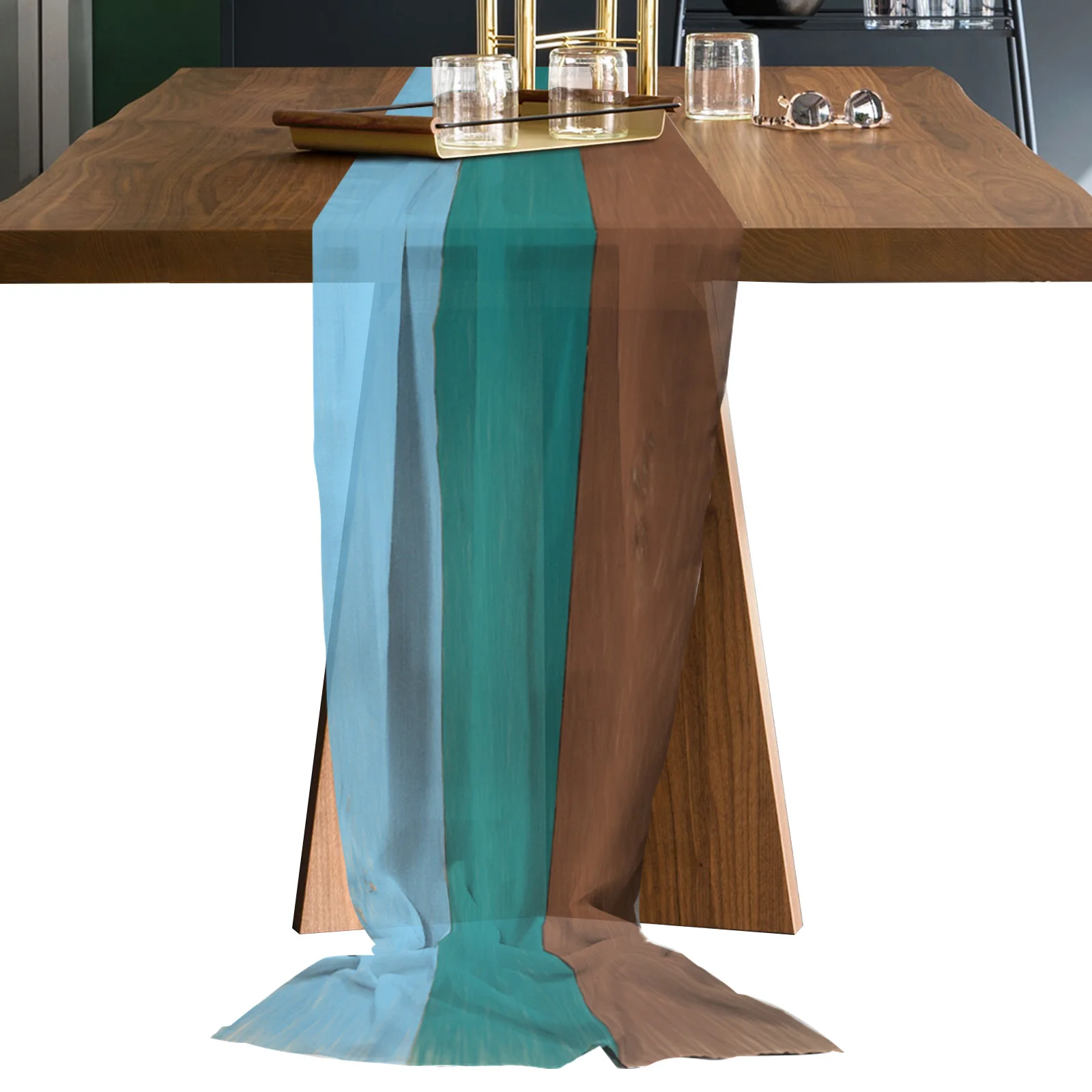 

Wood Grain Color Seaside Sheer Chiffon Table Runners Rustic Gauze Dining Tablecloth Wedding Table Decor Gauze Table Runner