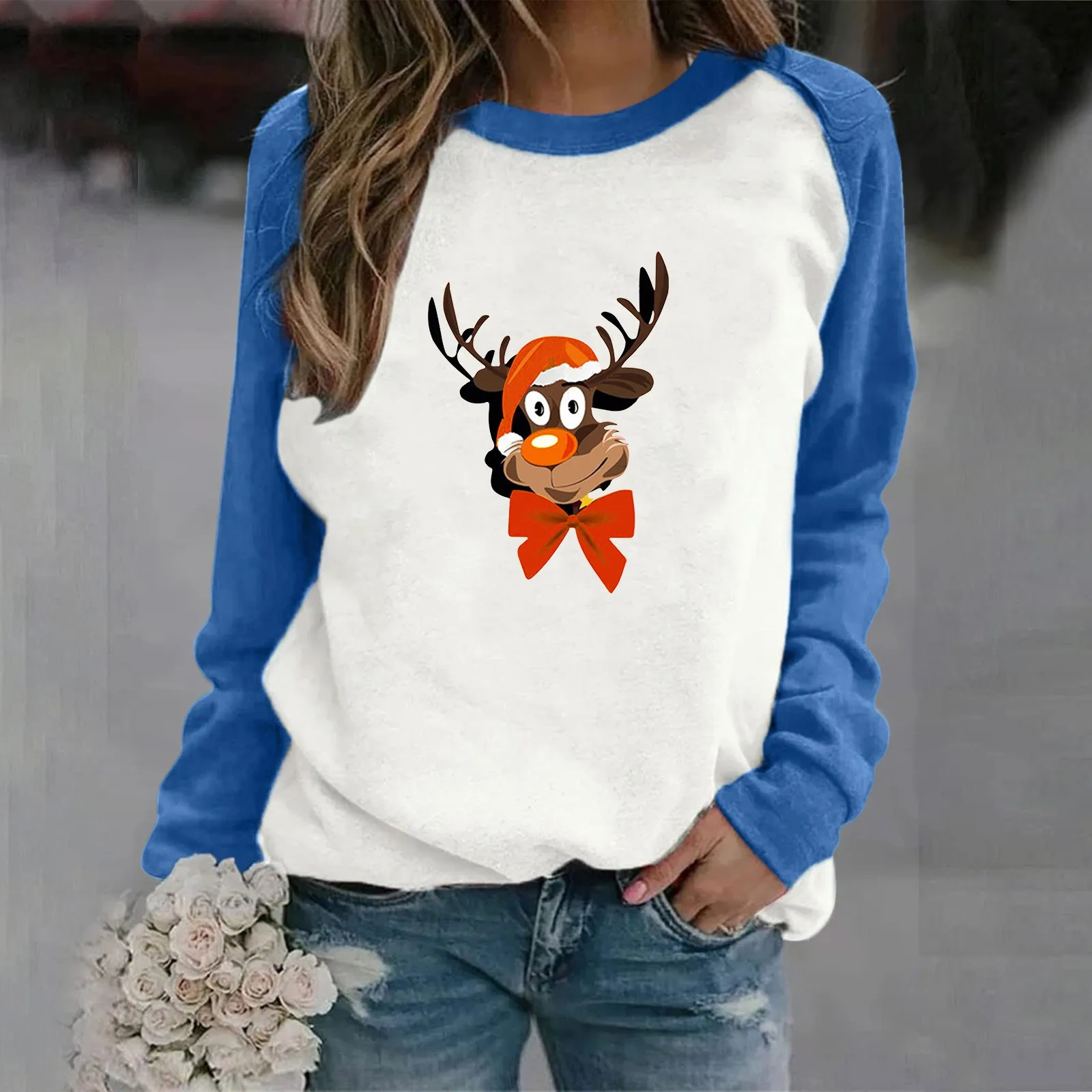 

Женская флисовая толстовка с рукавами и принтом, повседневная хлопковая однотонная толстовка с круглым вырезом, хлопковые французские топ...