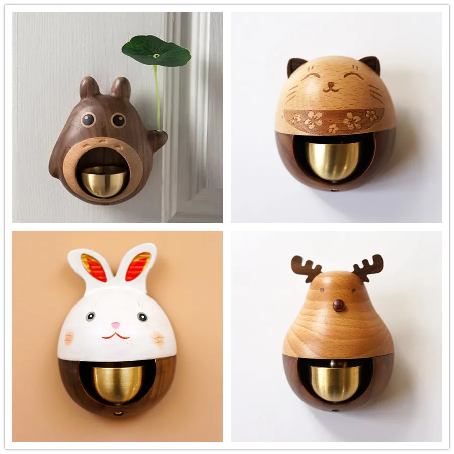 Деревянные колокольчики с милым котом медные напоминание о входе на дверь