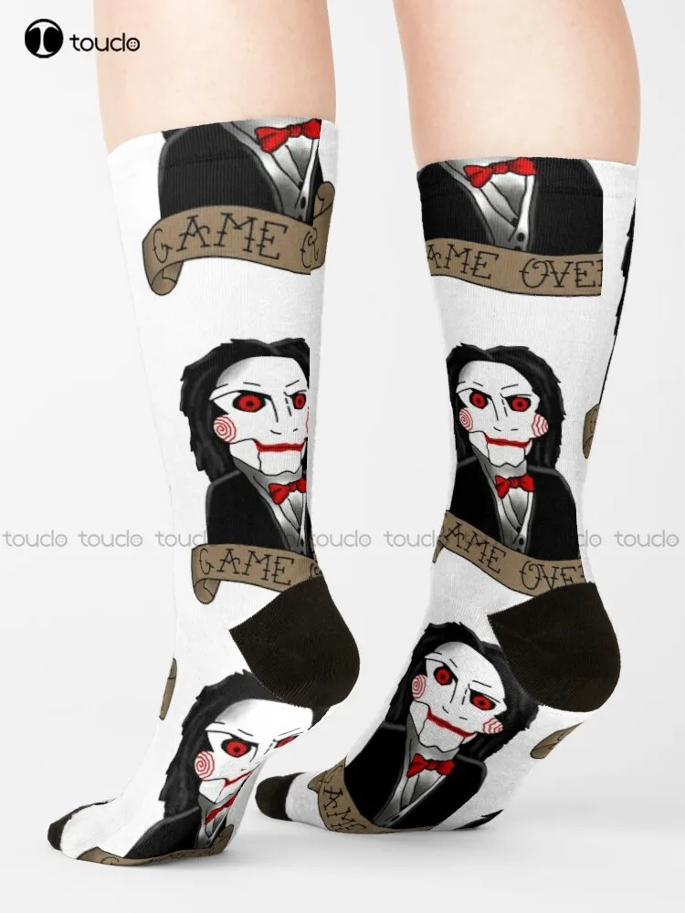

Billy The Puppet From Saw And Jigsaw Horror Movies Creepy Halloween Spooky Goth Gothic Socks Funny Socks For Women Gift Art