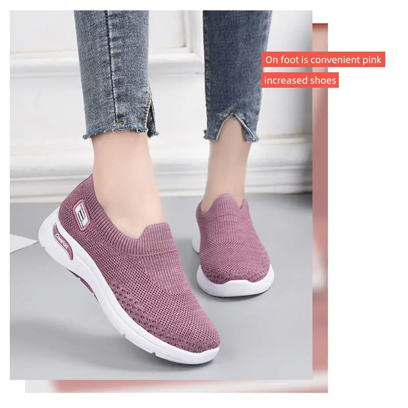 

Вязаные кроссовки без шнуровки, женская обувь для бега на каблуке для женщин, спортивная женская белая спортивная обувь, магазин спортзала, ...