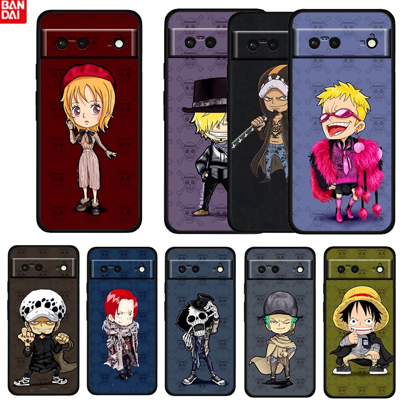

Cute Anime ONE PIECE Luffy Shockproof Cover For Google Pixel 6 6A 5 4 5A 4A XL Pro 5G Fundas Soft Black Phone Case Cover Capa