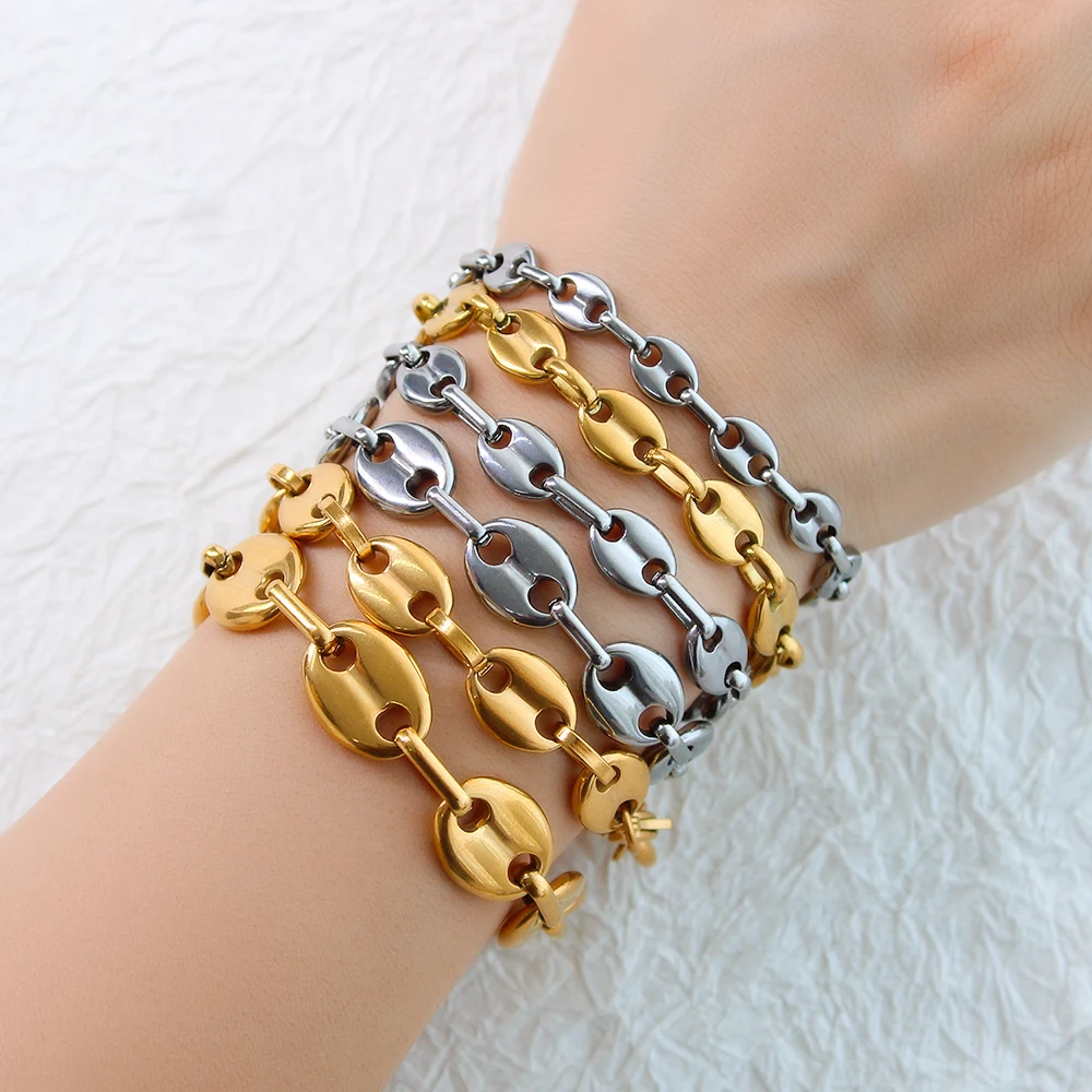 

Geometric Pig Nose Shape Design Stainless Steel Chain Bracelet Gold Plating Adjustable Necklace Fashion Simple Women's Jewelry