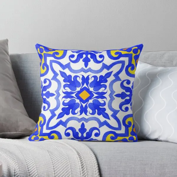 

Portuguese Azulejo Tiles Blue And White Printing Throw Pillow Cover Comfort Home Waist Office Square Hotel Pillows not include