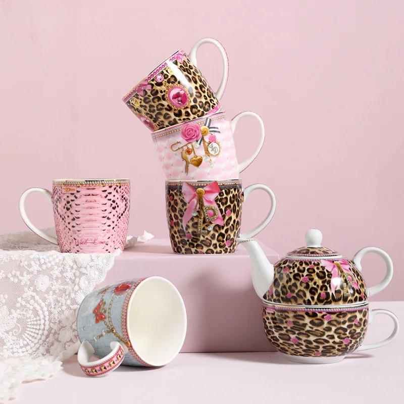 280ml Ceramic Coffee Cup Exquisite Mug Kettle English Afternoon Camellia Tea Cup Home Breakfast Oatmeal Milk Mug Birthday Gift