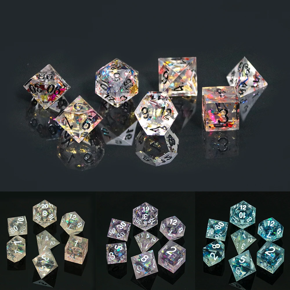 

Handmade Dice Set Delicate Colorful Sharp Edge Beautiful 7pcs/set D4-D20 with DNDGame RPG Gift Boardgames Top Grade Polyhedral