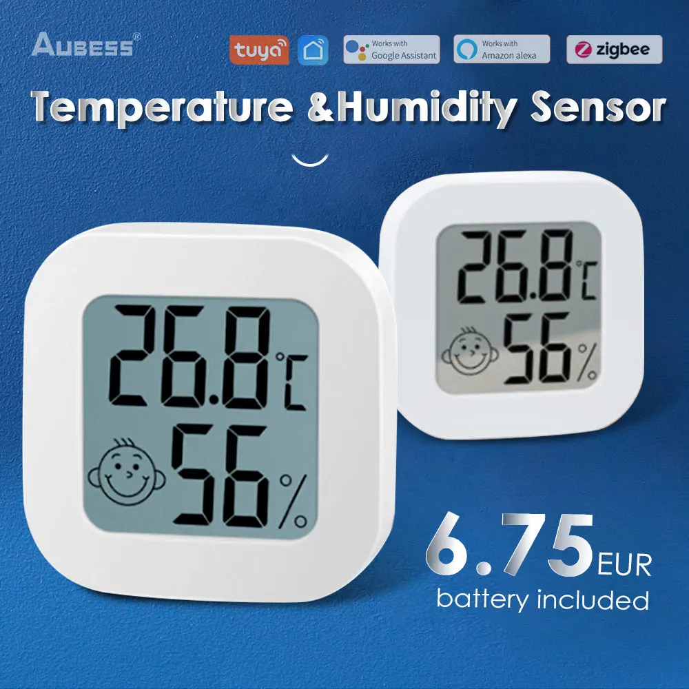 

Tuya Zigbee Temperature Sensor Smart Home Humidity Detector Alarm Smart Life APP Real-time Monitoring Work With Alexa Google