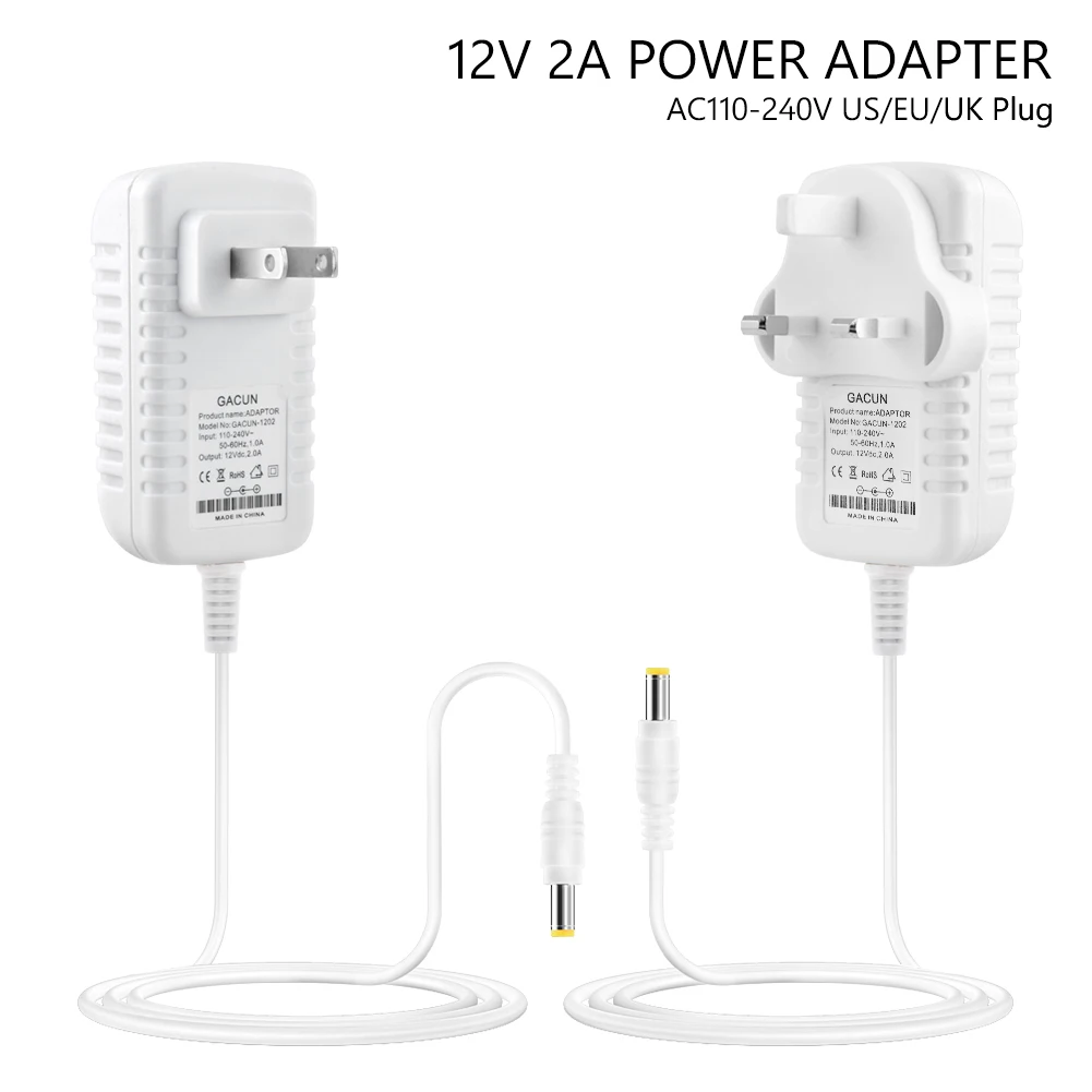 

Белый AC 110V-240V к DC 12V 2A адаптер питания US EU UK Штекер 5,5x2,1mm разъем для 5050 3528 полоса Светодиодный CCTV Камера