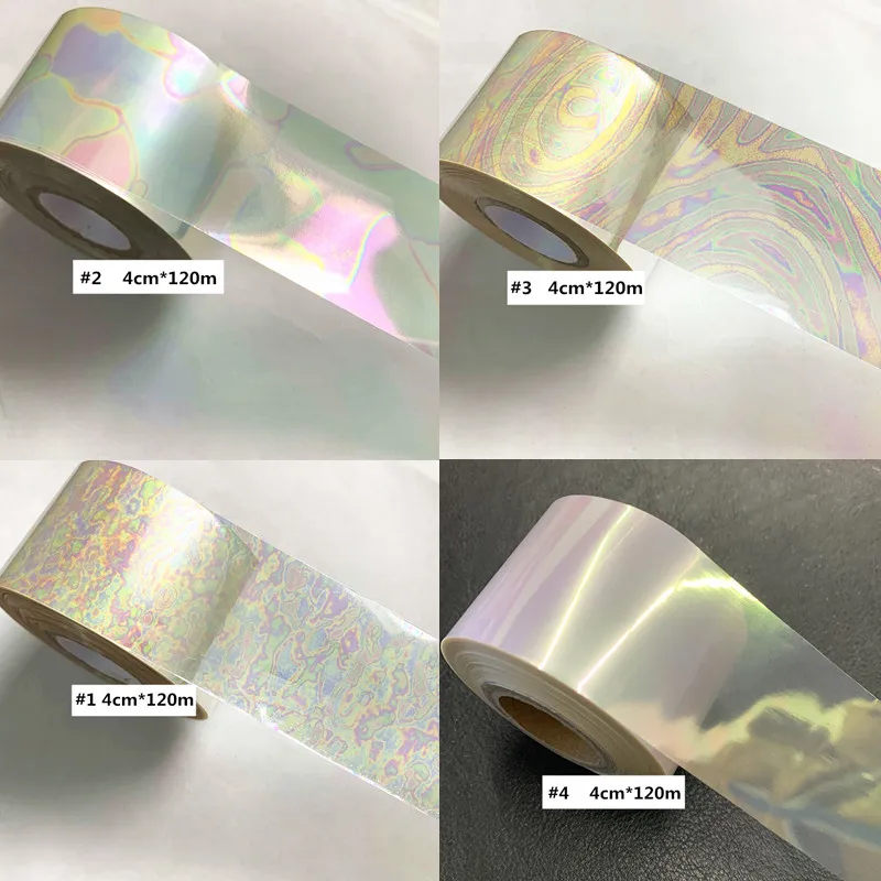 120m Clear Laser Nail Foils for Metal Transfer Paper Sticker Marble Stone Manicure Rainbow Wraps Auroral Nail Decorations