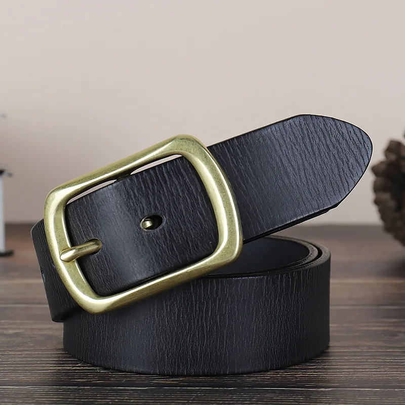 

New Leather Belt Men's Copper Buckle Belt High-end Leisure Versatile Head Leather Belt Retro Trouser Belt