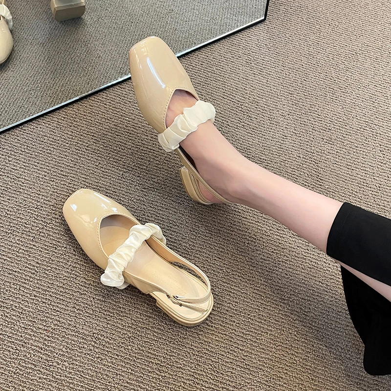 

Retro Woman Shoes Mary Jane Clear Heels Closed Toe Sandals Med 2022 Summer Suit Female Beige Original Comfort Block Open Medium