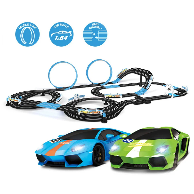 

1:64 Electric Race Track Car Accessories Toys Double Remote Control Car Autorama Circuit Voiture Railway Slot Vehicle Kids Gifts