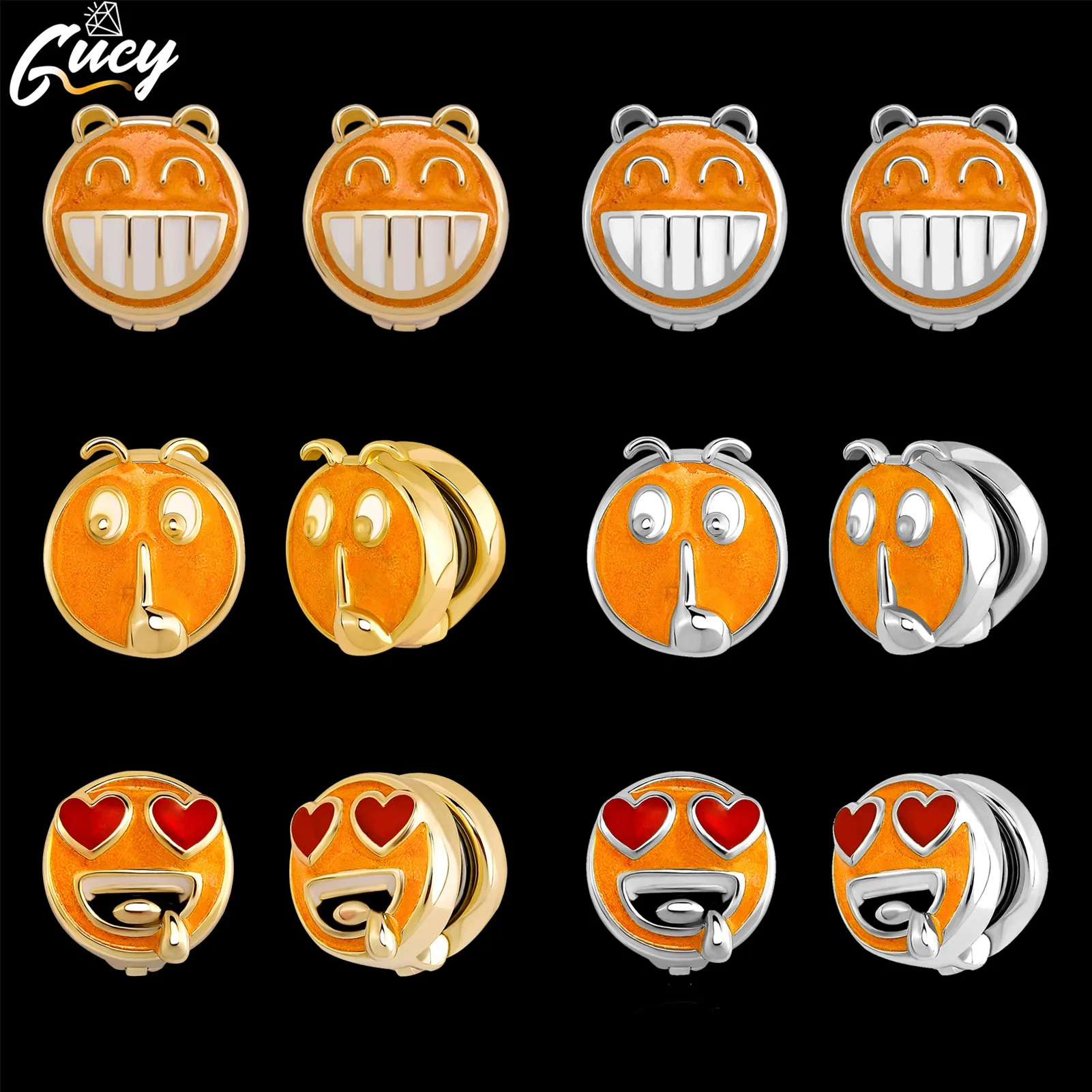 

GUCY Gold Silver Color Round Geometry Earrings Facial Expression Stud Earring For Couple Jewelry Gift