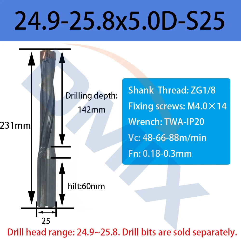 

DMIX Crown Высокоскоростная насадка 10-25,8 мм 1,5-5D Обработка жестоких отверстий со сменным механизмом Сверло с шабельным зубом для внутреннего охлаждения Замена U-образного сверла