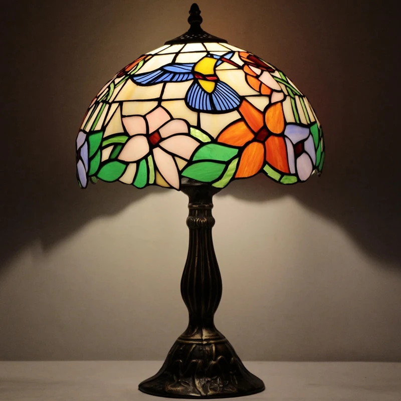

Tiffany Lamp Stained Glass Lamp Bird Style Bedside Table Lamp Desk Reading Light 12X12X18 Inches Decor