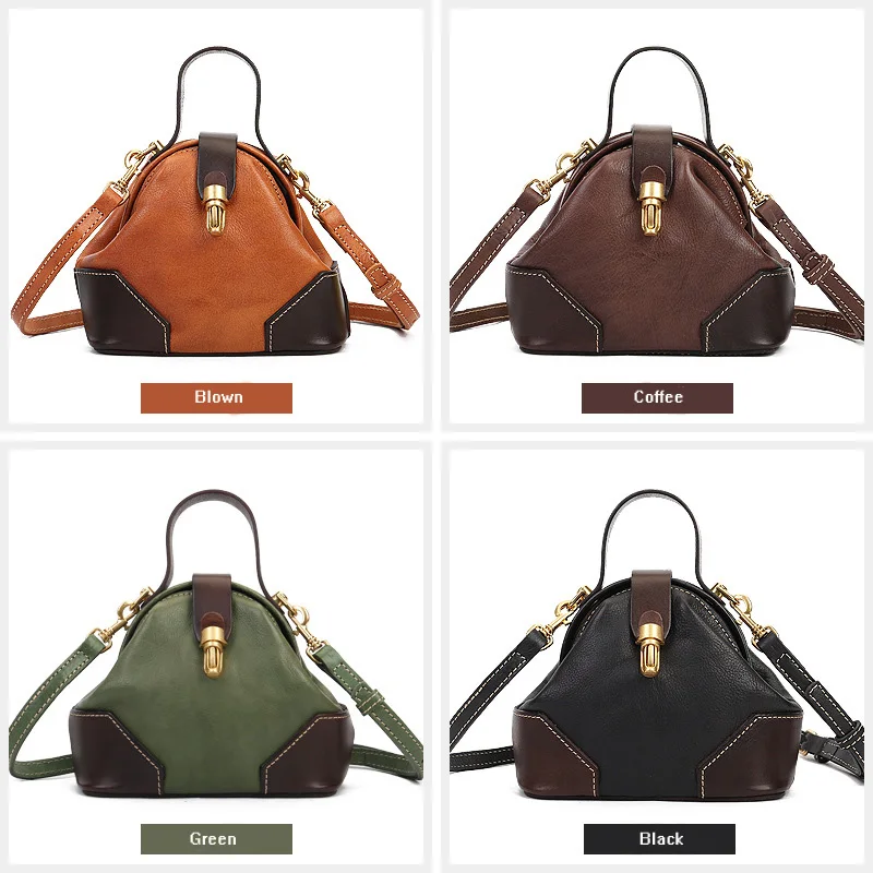 Genuine leather women's bag 2023 new style lock button dumplings bag advanced sense single shoulder messenger bag retro handbag