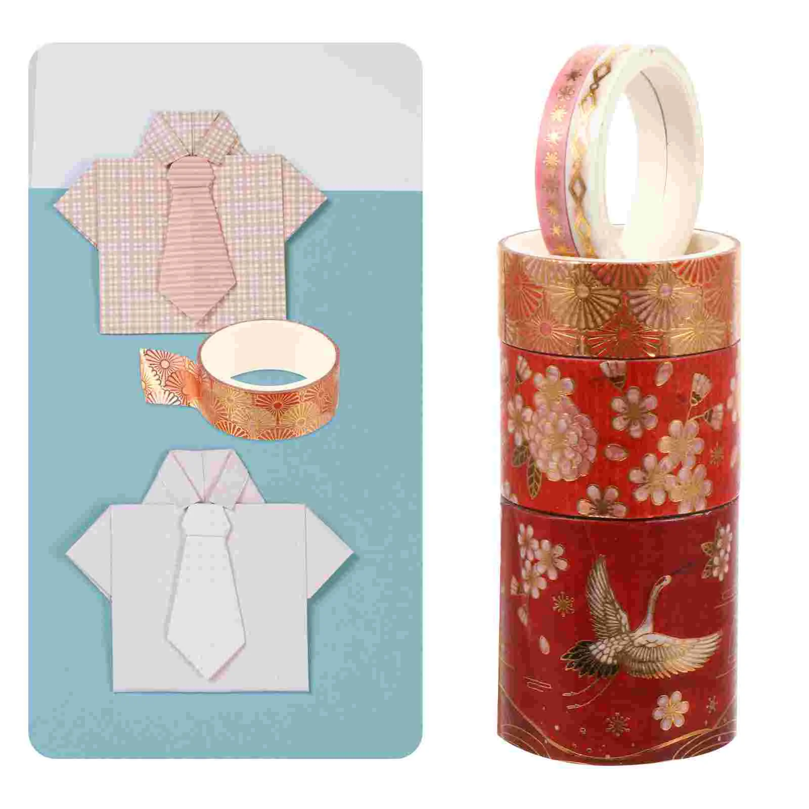 

5 Rolls Crane Washi Tape DIY Decor Craft Double Side Dark Red Vintage Stickers Diary Dispenser