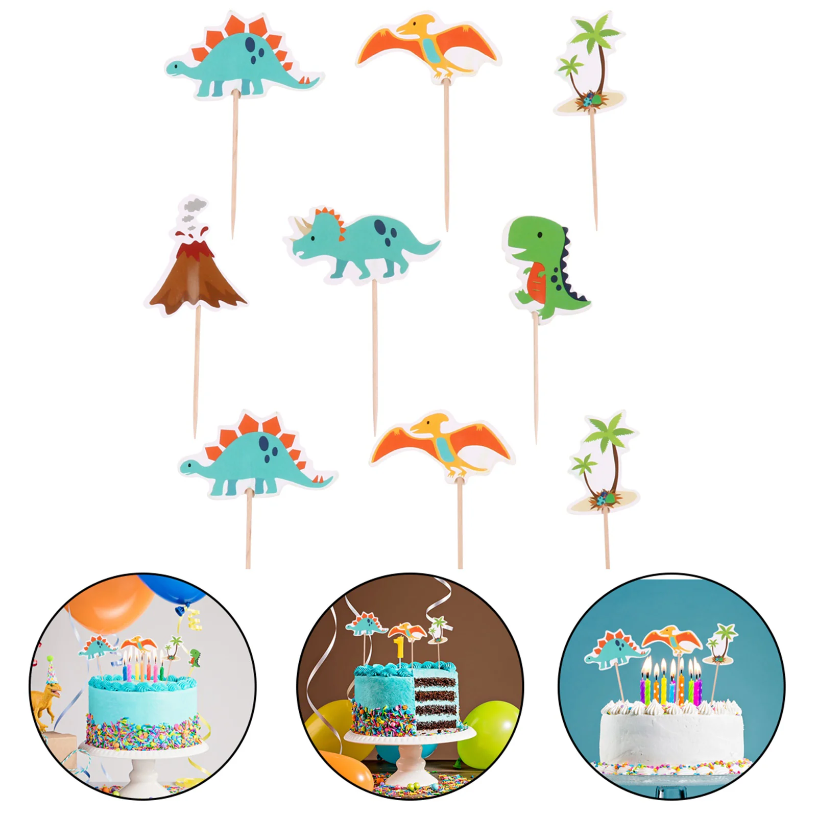 

48 Pcs Dinosaur Card Cake Toppers Fruit Picks Cartoon Cupcake Decorate Dessert Paper Decorations Decorative