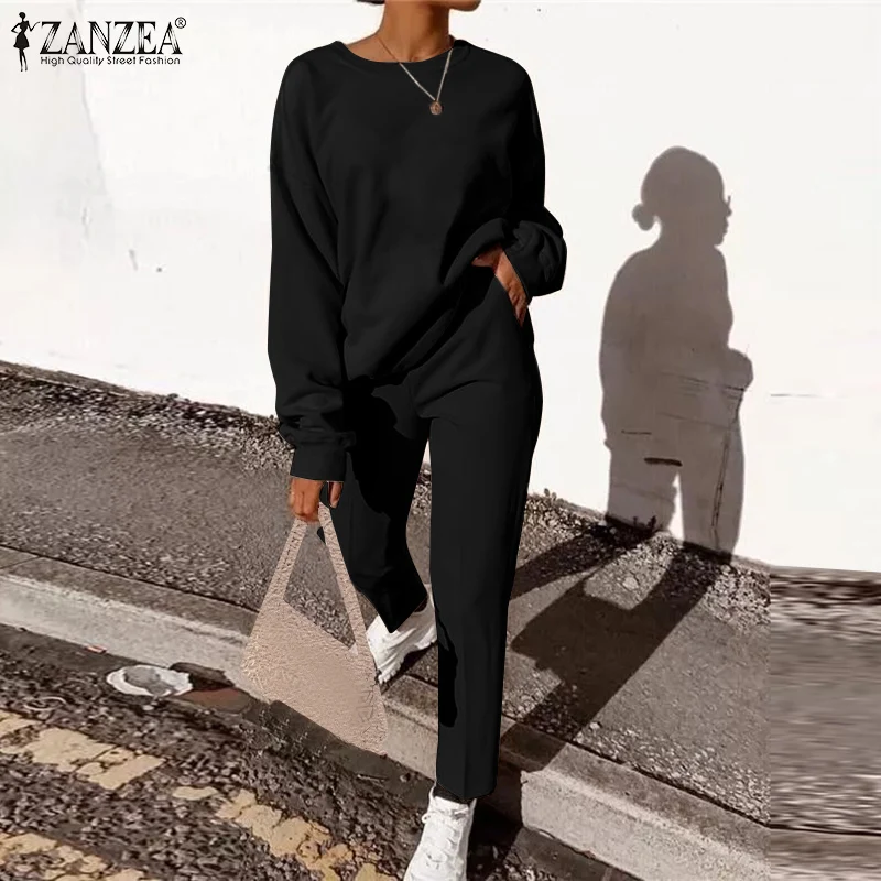 

Lady Office Women Pants Sets Long Sleeve Tops Palazzo Pants Sets ZANZEA 2022 Casual Loose Vintage Matching Sets Suits Oversized