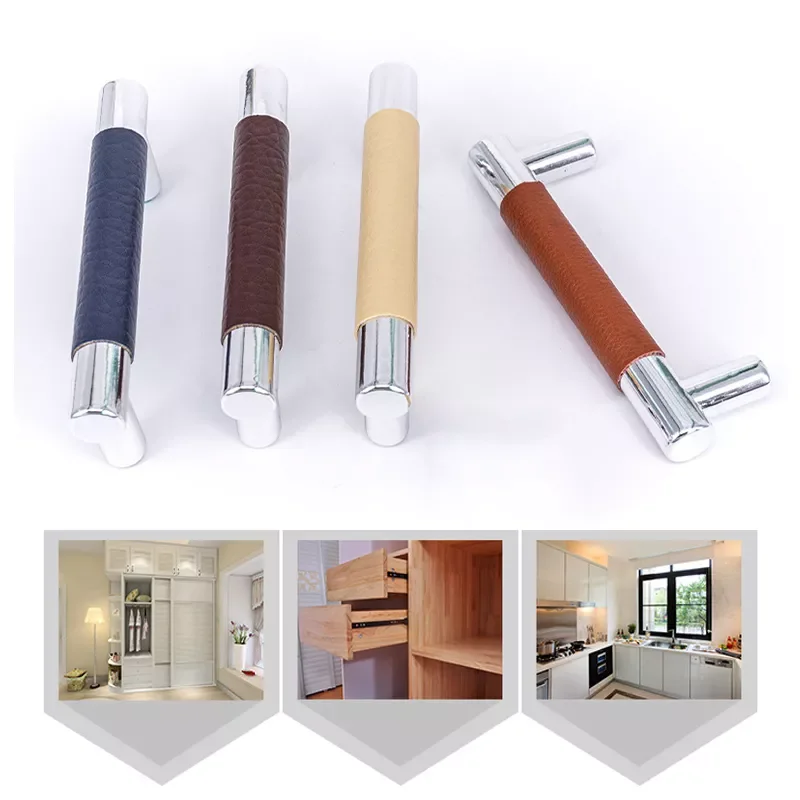 

Real Leather+Brass Handles Drawer Cabinet Knobs Kitchen Door Handle Cupboard Wardrobe Pull Handles Furniture Fittings