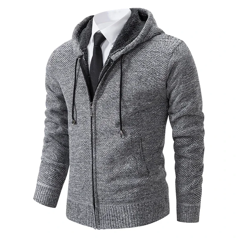 2024 Autumn and Winter New Men's Casual Sports Coat Solid Color Stand Collar Wweater Grab Fleece Warm Zipper Sweaters Cardigan